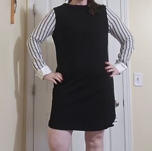 Superfoxx Tshirt Dress, Black and White Striped Sleeve Dress, Size Med